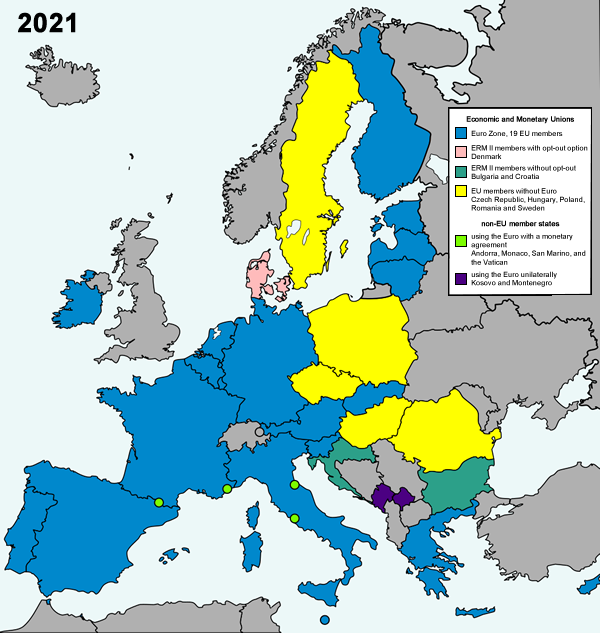 Country Map where Euro Currency is used